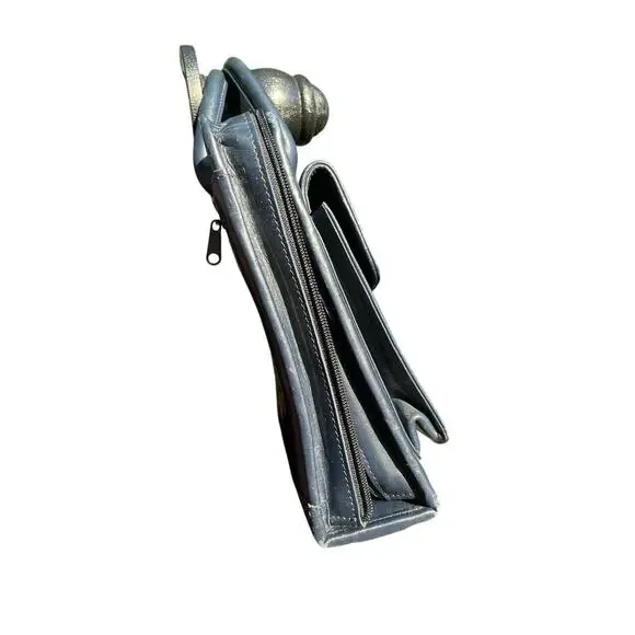 VINTAGE LEATHER FRANKLIN QUEST PORTFOLIO BRIEFCASE  NAVY BLUE - Picture 3 of 11